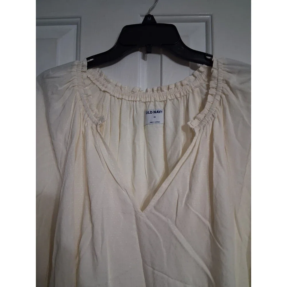 NWT Women's Old Navy Long Sleeve Ruffled Split Neck Top Blouse Size 3X Cream N6 - Picture 4 of 12